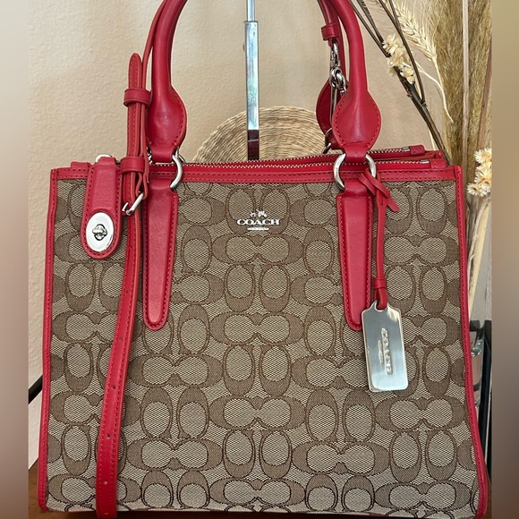 COACH Crosby Signature C Jacquard Canvas & Smooth Leather Carryall Tote Bag - Picture 1 of 12